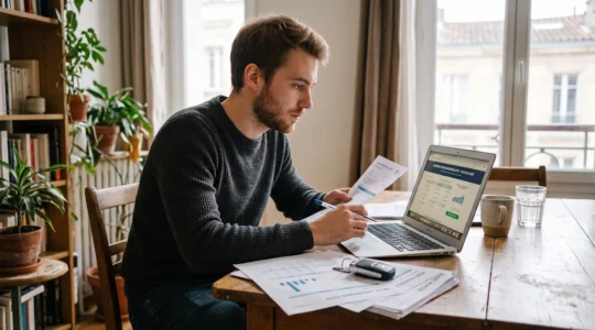 Jeune conducteur comparant son budget et les garanties d’assurance de sa première voiture