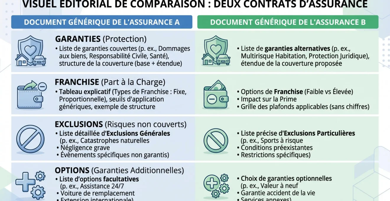 Comparaison de devis d’assurance auto par garanties franchises exclusions et options